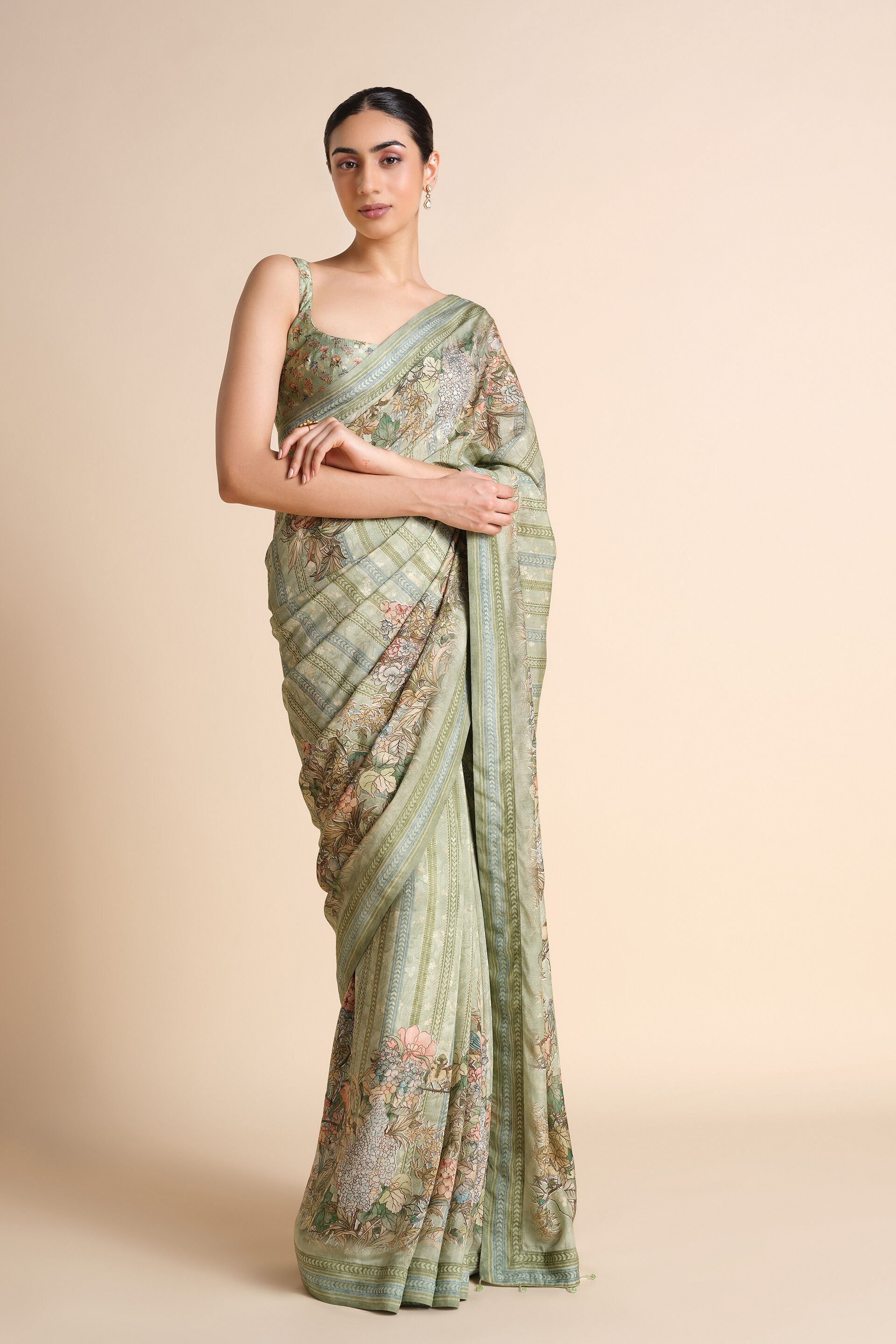 Avonlea Printed Saree - Sage, Sage, image 6